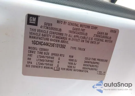 2009 Chevrolet Silverado 2500Hd Work Truck из США, поврежденный, VIN 1GCHC44K29E101392